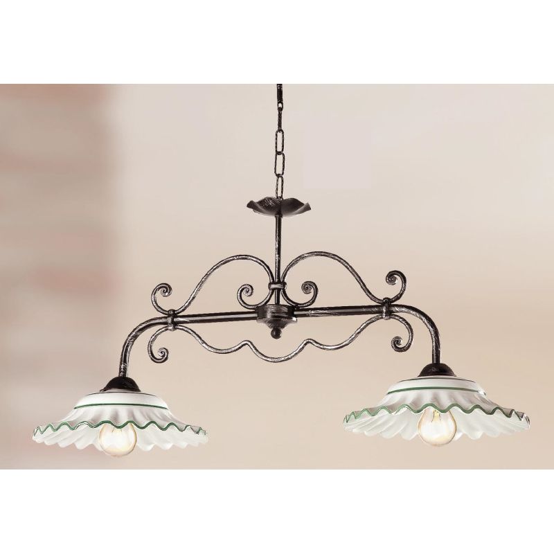 2198.1 BILANCIERE IN METALLO NERO ANTICATO CON DIFFUSORI IN TERRACOTTA BIANCA DECORATA MADE IN ITALY CRISTALENSI CERAMICA - Cris