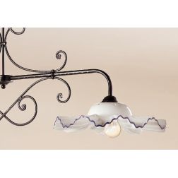 2198.2 BILANCIERE 2 LUCI IN METALLO NERO ANTICATO CON DIFFUSORI IN TERRACOTTA BIANCA DECORATA MADE IN ITALY CRISTALENSI CERAMICA 2