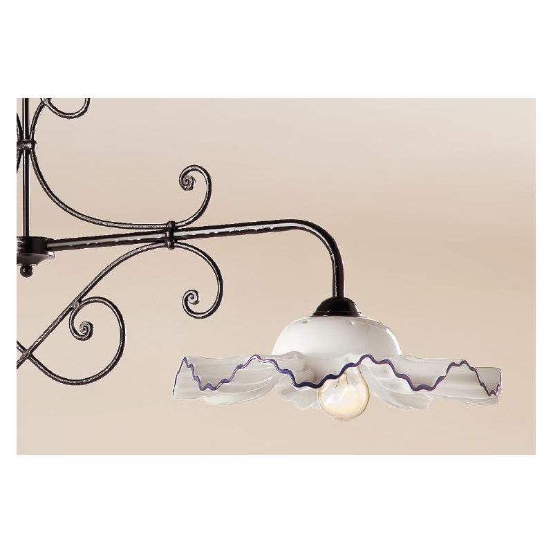 2198.2 BILANCIERE 2 LUCI IN METALLO NERO ANTICATO CON DIFFUSORI IN TERRACOTTA BIANCA DECORATA MADE IN ITALY CRISTALENSI CERAMICA