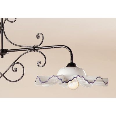 2198.2 BILANCIERE 2 LUCI IN METALLO NERO ANTICATO CON DIFFUSORI IN TERRACOTTA BIANCA DECORATA MADE IN ITALY CRISTALENSI CERAMICA