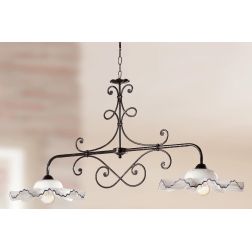 2198.2 BILANCIERE 2 LUCI IN METALLO NERO ANTICATO CON DIFFUSORI IN TERRACOTTA BIANCA DECORATA MADE IN ITALY CRISTALENSI CERAMICA