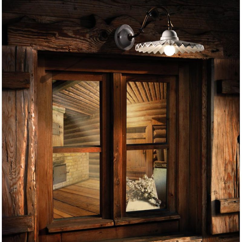 2202.1 APPLIQUE IN TERRACOTTA BIANCA CON PIATTO PLISSE D21 CM DOTATO DI SNODO MADE IN ITALY CRISTALENSI CERAMICA - Cristalensi S