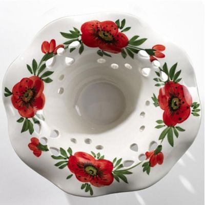 2214.A2 APPLIQUE 2 LUCI IN METALLO FINITURA RUGGINE CON DIFFUSORI IN TERRACOTTA DECORATA CON TULIPANI ROSSI MADE IN ITALY CRISTA