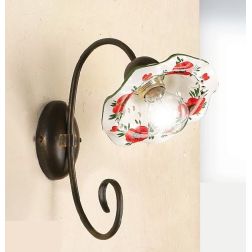 2214.A APPLIQUE IN METALLO FINITURA RUGGINE CON DIFFUSORE IN TERRACOTTA DECORATA CON TULIPANI ROSSI MADE IN ITALY CRISTALENSI CE