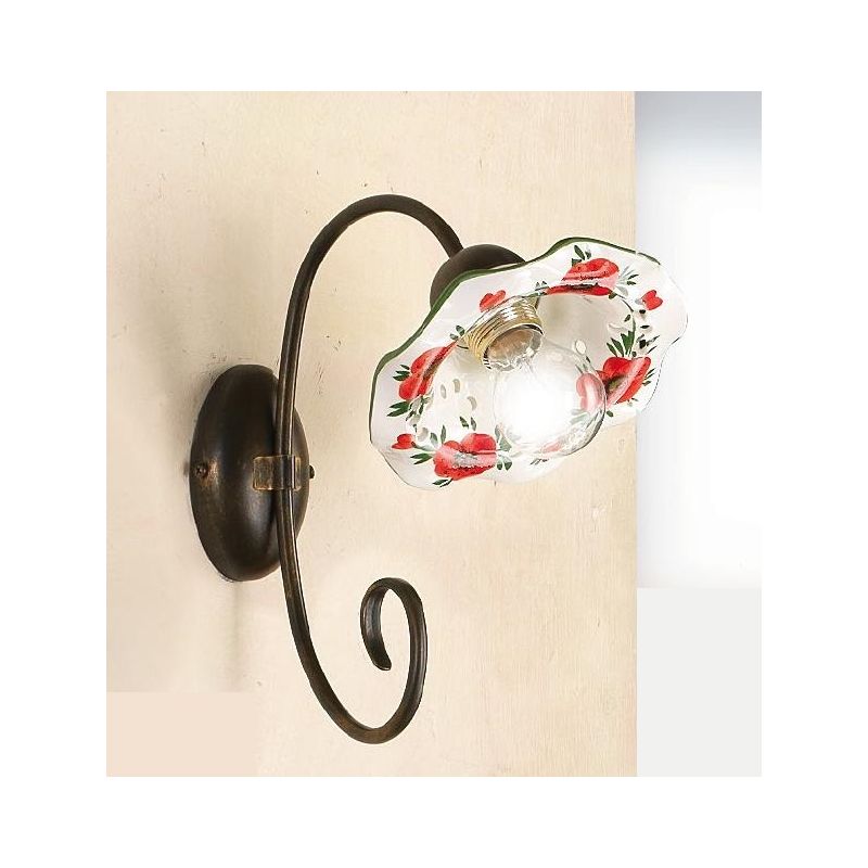 2214.A APPLIQUE IN METALLO FINITURA RUGGINE CON DIFFUSORE IN TERRACOTTA DECORATA CON TULIPANI ROSSI MADE IN ITALY CRISTALENSI CE