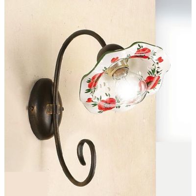 2214.A APPLIQUE IN METALLO FINITURA RUGGINE CON DIFFUSORE IN TERRACOTTA DECORATA CON TULIPANI ROSSI MADE IN ITALY CRISTALENSI CE