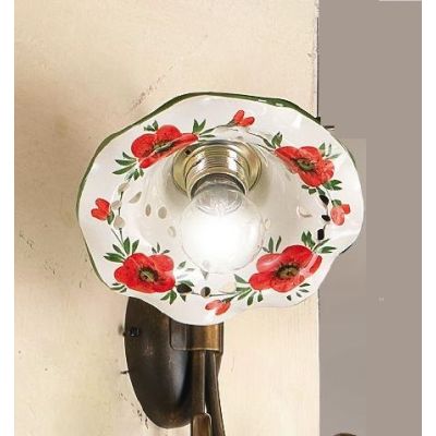 2214.A APPLIQUE IN METALLO FINITURA RUGGINE CON DIFFUSORE IN TERRACOTTA DECORATA CON TULIPANI ROSSI MADE IN ITALY CRISTALENSI CE
