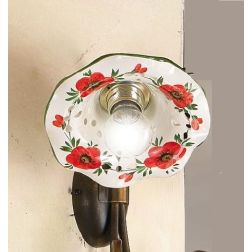 2214.L LAMPADA DA TAVOLO IN METALLO FINITURA RUGGINE CON DIFFUSORE IN TERRACOTTA DECORATA CON TULIPANI ROSSI MADE IN ITALY CRIST 2