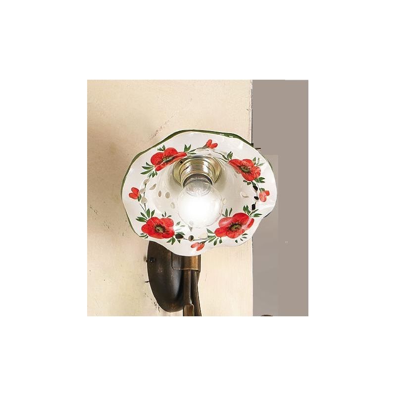 2214.L LAMPADA DA TAVOLO IN METALLO FINITURA RUGGINE CON DIFFUSORE IN TERRACOTTA DECORATA CON TULIPANI ROSSI MADE IN ITALY CRIST