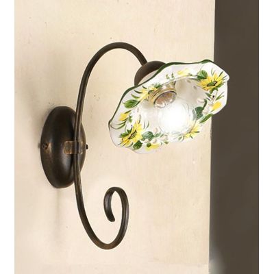 2213.A APPLIQUE IN METALLO RUGGINE CON DIFFUSORE IN TERRACOTTA DECORATA CON GIRASOLI MADE IN ITALY CRISTALENSI CERAMICA - Crista