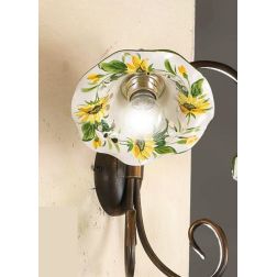 2213.L LAMPADA DA TAVOLO IN METALLO RUGGINE CON DIFFUSORE IN TERRACOTTA DECORATA CON GIRASOLI MADE IN ITALY CRISTALENSI CERAMICA 2