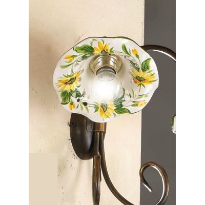 2213.L LAMPADA DA TAVOLO IN METALLO RUGGINE CON DIFFUSORE IN TERRACOTTA DECORATA CON GIRASOLI MADE IN ITALY CRISTALENSI CERAMICA