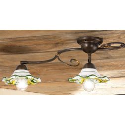 2213.3 PLAFONIERA 3 LUCI IN METALLO RUGGINE CON DIFFUSORI IN TERRACOTTA DECORATA CON GIRASOLI MADE IN ITALY CRISTALENSI CERAMICA 2