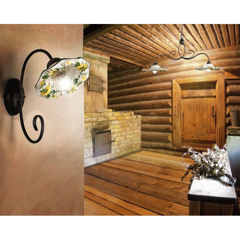 2213.A APPLIQUE IN METALLO RUGGINE CON DIFFUSORE IN TERRACOTTA DECORATA CON GIRASOLI MADE IN ITALY CRISTALENSI CERAMICA - Crista