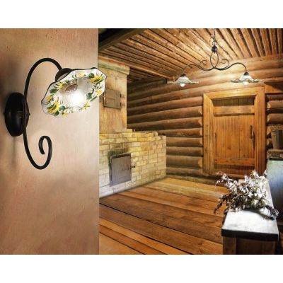 2213.A APPLIQUE IN METALLO RUGGINE CON DIFFUSORE IN TERRACOTTA DECORATA CON GIRASOLI MADE IN ITALY CRISTALENSI CERAMICA - Crista