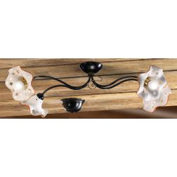 2215.4 PLAFONIERA 4 LUCI IN METALLO NERO CON DIFFUSORI IN TERRACOTTA BIANCA CON DECORI FLOREALI MADE IN ITALY CRISTALENSI CERAMI