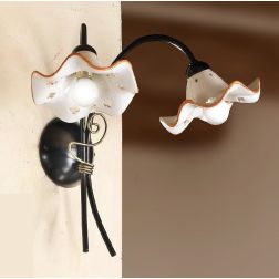 2215.A2 APPLIQUE 2 LUCI IN METALLO NERO CON DIFFUSORI IN TERRACOTTA BIANCA CON DECORI FLOREALI MADE IN ITALY CRISTALENSI CERAMIC