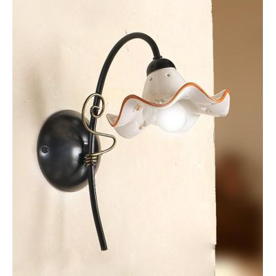 2215.A APPLIQUE RUSTICA IN METALLO NERO CON DIFFUSORE IN TERRACOTTA BIANCA CON DECORI FLOREALI MADE IN ITALY CRISTALENSI CERAMIC