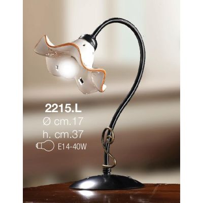 2215.L LAMPADA DA TAVOLO RUSTICA IN METALLO NERO CON DIFFUSORE IN TERRACOTTA BIANCA CON DECORI FLOREALI MADE IN ITALY CRISTALENS