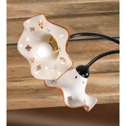 2215.L LAMPADA DA TAVOLO RUSTICA IN METALLO NERO CON DIFFUSORE IN TERRACOTTA BIANCA CON DECORI FLOREALI MADE IN ITALY CRISTALENS 2