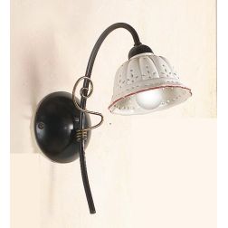 2216.A APPLIQUE RUSTICA IN METALLO NERO CON DIFFUSORE IN TERRACOTTA BIANCA TRAFORATA BORDO DECORATO MADE IN ITALY CRISTALENSI CE