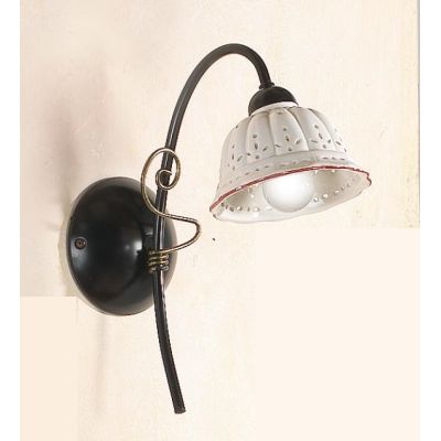 2216.A APPLIQUE RUSTICA IN METALLO NERO CON DIFFUSORE IN TERRACOTTA BIANCA TRAFORATA BORDO DECORATO MADE IN ITALY CRISTALENSI CE