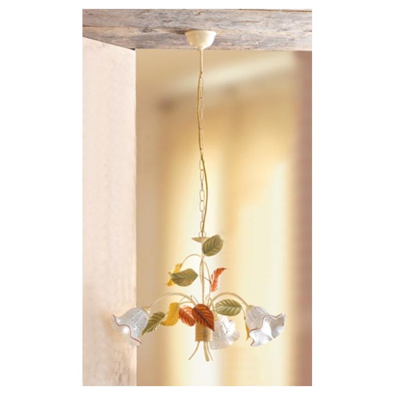 2205.3 LAMPADARIO A 3 LUCI AVORIO CON DIFFUSORI IN CERAMICA TRAFORATA STILE RUSTICO MADE IN ITALY CRISTALENSI CERAMICA - Cristal