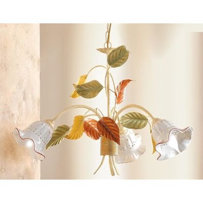 2205.3 LAMPADARIO A 3 LUCI AVORIO CON DIFFUSORI IN CERAMICA TRAFORATA STILE RUSTICO MADE IN ITALY CRISTALENSI CERAMICA - Cristal