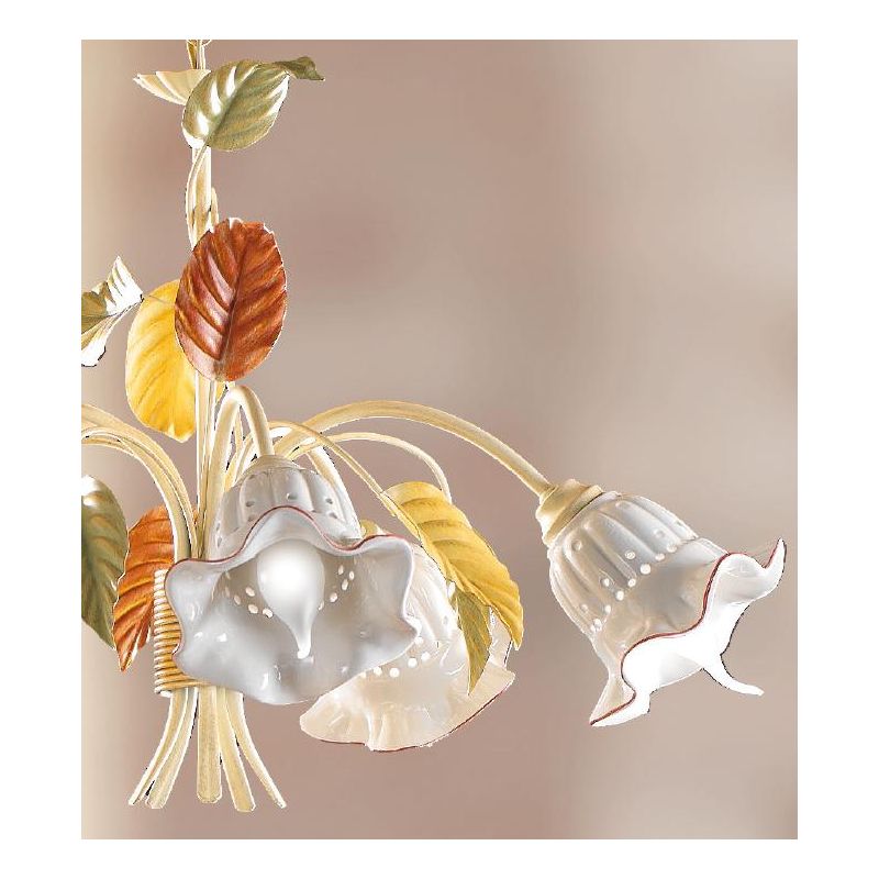 2205.5 LAMPADARIO A 5 LUCI AVORIO CON DIFFUSORI IN CERAMICA TRAFORATA STILE RUSTICO MADE IN ITALY CRISTALENSI CERAMICA - Cristal