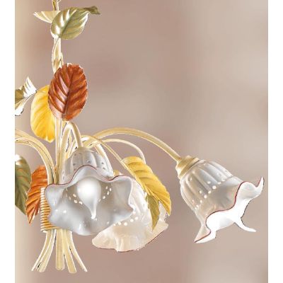 2205.5 LAMPADARIO A 5 LUCI AVORIO CON DIFFUSORI IN CERAMICA TRAFORATA STILE RUSTICO MADE IN ITALY CRISTALENSI CERAMICA - Cristal