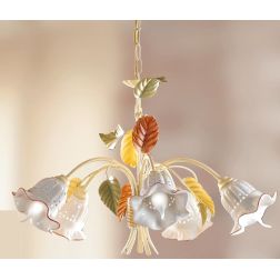 2205.5 LAMPADARIO A 5 LUCI AVORIO CON DIFFUSORI IN CERAMICA TRAFORATA STILE RUSTICO MADE IN ITALY CRISTALENSI CERAMICA - Cristal