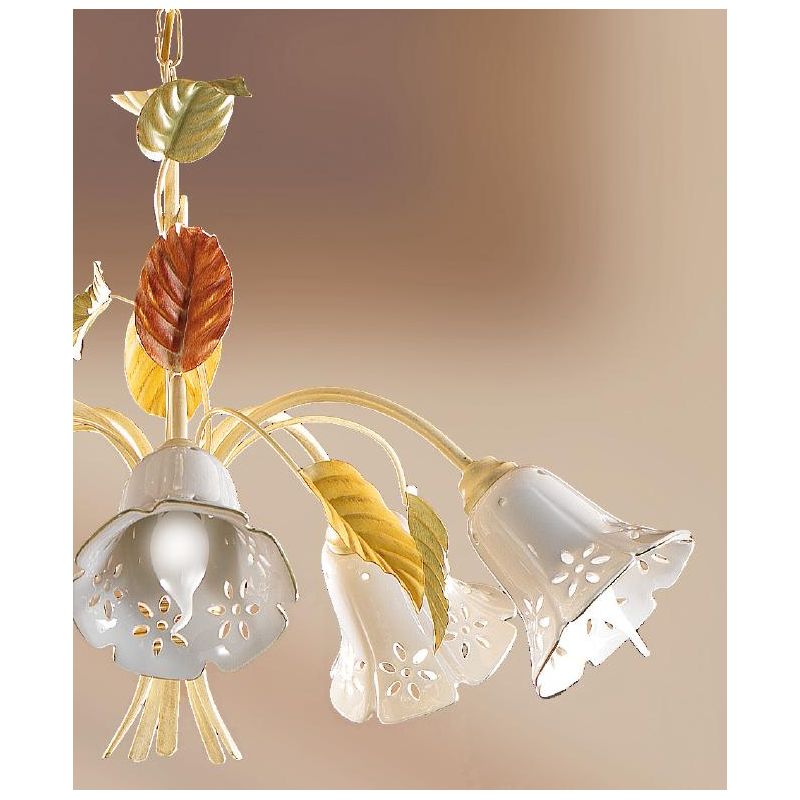 2206.5 LAMPADARIO A 5 LUCI AVORIO CON PARALUMI IN CERAMICA TRAFORATA STILE RUSTICO MADE IN ITALY CRISTALENSI CERAMICA - Cristale