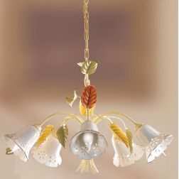 2206.5 LAMPADARIO A 5 LUCI AVORIO CON PARALUMI IN CERAMICA TRAFORATA STILE RUSTICO MADE IN ITALY CRISTALENSI CERAMICA - Cristale