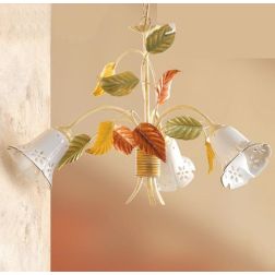 2206.3 LAMPADARIO A 3 LUCI AVORIO CON PARALUMI IN CERAMICA TRAFORATA STILE RUSTICO MADE IN ITALY CRISTALENSI CERAMICA - Cristale