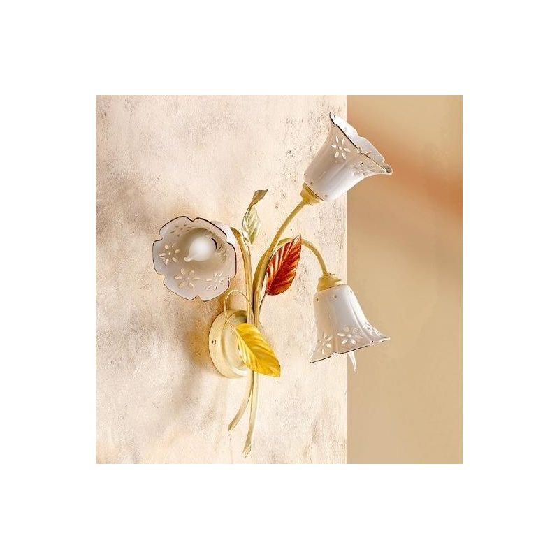 2206.A3 APPLIQUE A 3 LUCI AVORIO CON PARALUMI IN CERAMICA TRAFORATA STILE RUSTICO MADE IN ITALY CRISTALENSI CERAMICA - Cristalen