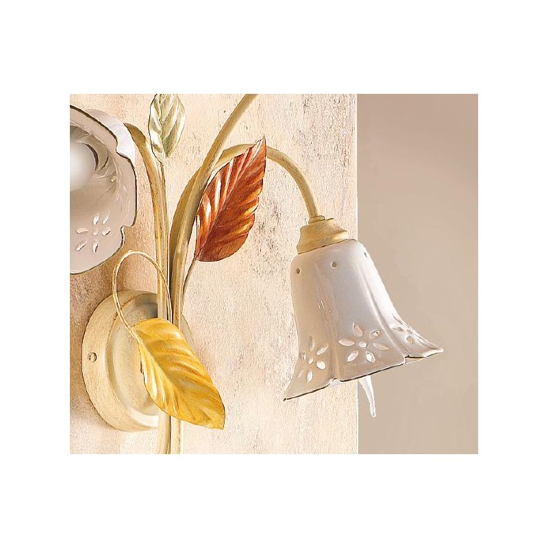 2206.A3 APPLIQUE A 3 LUCI AVORIO CON PARALUMI IN CERAMICA TRAFORATA STILE RUSTICO MADE IN ITALY CRISTALENSI CERAMICA - Cristalen