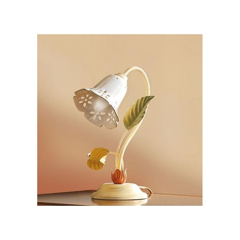 2206.L LAMPADA DA TAVOLO AVORIO CON PARALUME IN CERAMICA TRAFORATA STILE RUSTICO MADE IN ITALY CRISTALENSI CERAMICA - Cristalens