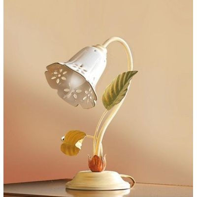 2206.L LAMPADA DA TAVOLO AVORIO CON PARALUME IN CERAMICA TRAFORATA STILE RUSTICO MADE IN ITALY CRISTALENSI CERAMICA - Cristalens