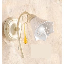 2207.A APPLIQUE AVORIO CON PARALUME IN CERAMICA BIANCA TRAFORATA E GOCCE IN VETRO DI MURANO MADE IN ITALY CRISTALENSI CERAMICA - 2