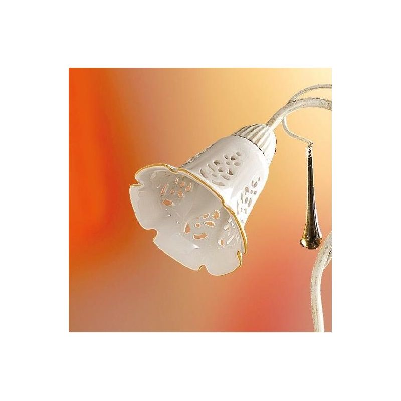 2208.L2 LAMPADA DA TAVOLO 2 LUCI AVORIO CON PARALUMI IN CERAMICA BIANCA TRAFORATA E GOCCE IN VETRO DI MURANO MADE IN ITALY CRIST