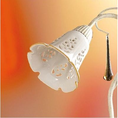 2208.L2 LAMPADA DA TAVOLO 2 LUCI AVORIO CON PARALUMI IN CERAMICA BIANCA TRAFORATA E GOCCE IN VETRO DI MURANO MADE IN ITALY CRIST