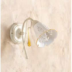 2208.A APPLIQUE AVORIO CON PARALUME IN CERAMICA BIANCA TRAFORATA E GOCCE IN VETRO DI MURANO MADE IN ITALY CRISTALENSI CERAMICA -