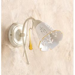 2208.A APPLIQUE AVORIO CON PARALUME IN CERAMICA BIANCA TRAFORATA E GOCCE IN VETRO DI MURANO MADE IN ITALY CRISTALENSI CERAMICA - 2