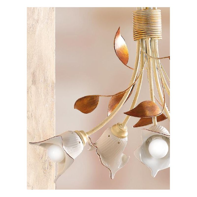 2209.5 LAMPADARIO 5 LUCI AVORIO CON PARALUMI IN CERAMICA BIANCA RIGATA E TRAFORATA MADE IN ITALY CRISTALENSI CERAMICA - Cristale