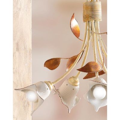 2209.5 LAMPADARIO 5 LUCI AVORIO CON PARALUMI IN CERAMICA BIANCA RIGATA E TRAFORATA MADE IN ITALY CRISTALENSI CERAMICA - Cristale