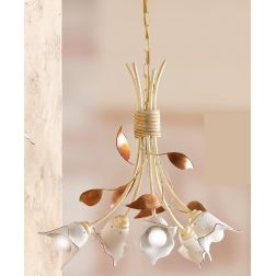 2209.5 LAMPADARIO 5 LUCI AVORIO CON PARALUMI IN CERAMICA BIANCA RIGATA E TRAFORATA MADE IN ITALY CRISTALENSI CERAMICA - Cristale