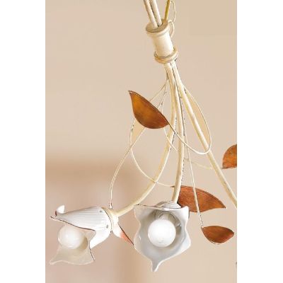 2209.3 LAMPADARIO 3 LUCI AVORIO CON PARALUMI IN CERAMICA BIANCA RIGATA E TRAFORATA MADE IN ITALY CRISTALENSI CERAMICA - Cristale