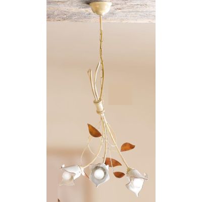 2209.3 LAMPADARIO 3 LUCI AVORIO CON PARALUMI IN CERAMICA BIANCA RIGATA E TRAFORATA MADE IN ITALY CRISTALENSI CERAMICA - Cristale