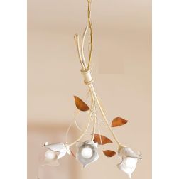 2209.3 LAMPADARIO 3 LUCI AVORIO CON PARALUMI IN CERAMICA BIANCA RIGATA E TRAFORATA MADE IN ITALY CRISTALENSI CERAMICA - Cristale