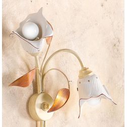 2209.A2 APPLIQUE 2 LUCI AVORIO CON PARALUMI IN CERAMICA BIANCA RIGATA E TRAFORATA MADE IN ITALY CRISTALENSI CERAMICA - Cristalen 2